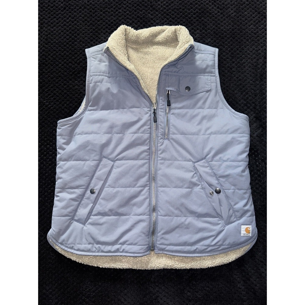 Carhartt Vest Women's Blue Quilted Reversible Sherpa Lined Fleece Workwear Sz M